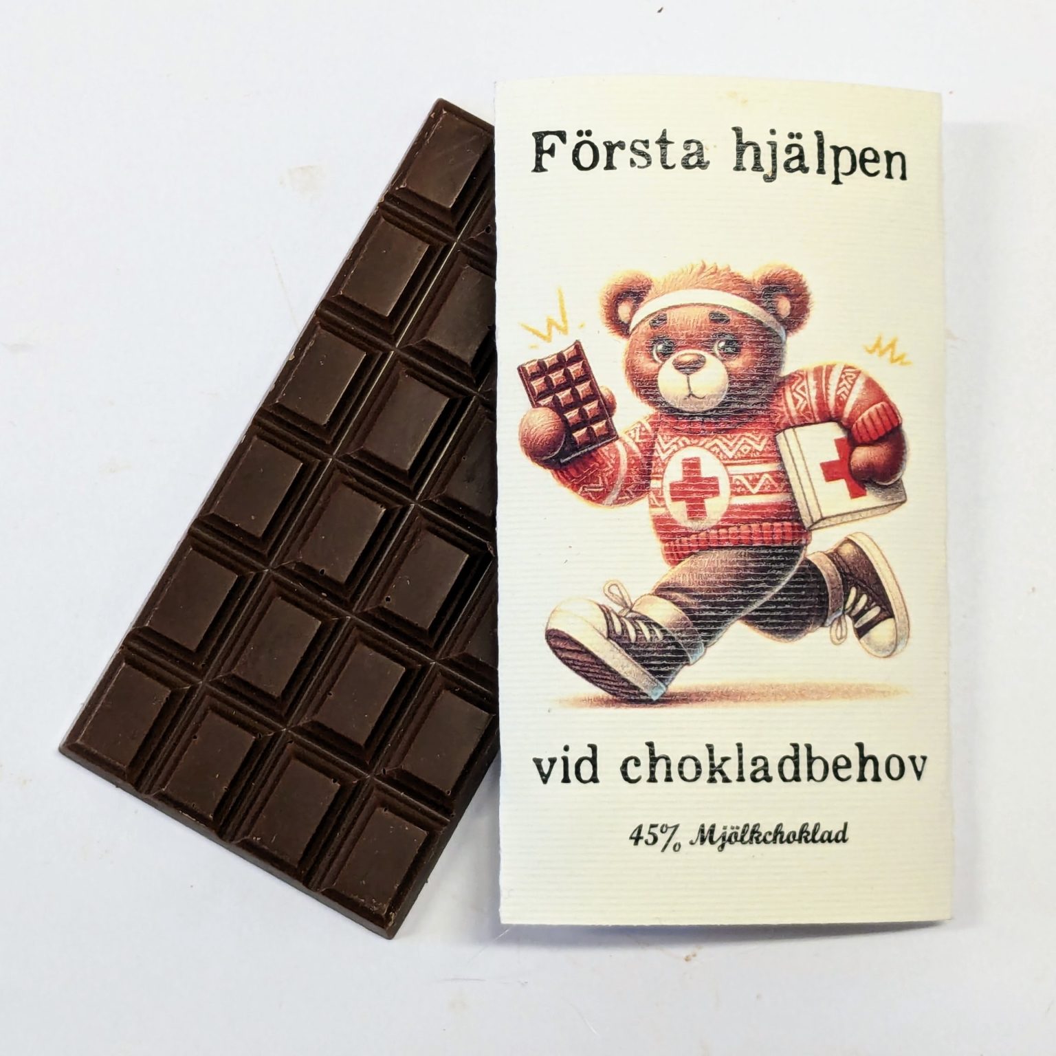 Första hjälpen Teddybjörn med choklad vid behov, 45 mjölkchoklad LABYs