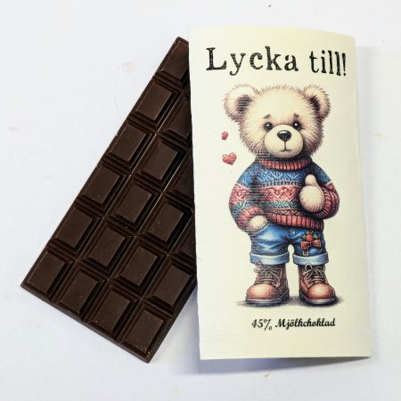 Lycka till! – Teddybjörn som håller tumme, 45% mjölkchoklad