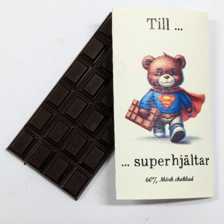 Till superhjältar - Teddybjörn som superhjälte, 60% mörk choklad