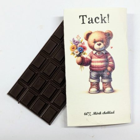 Tack! - Teddybjörn med blommor, 60% mörk choklad