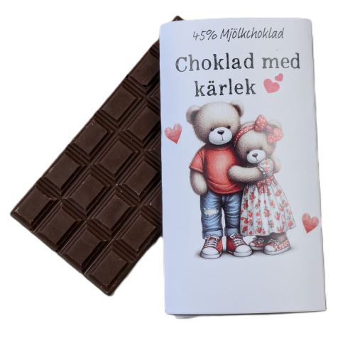 Choklad med kärlek, teddybjörnspar,  45% mjölkchoklad