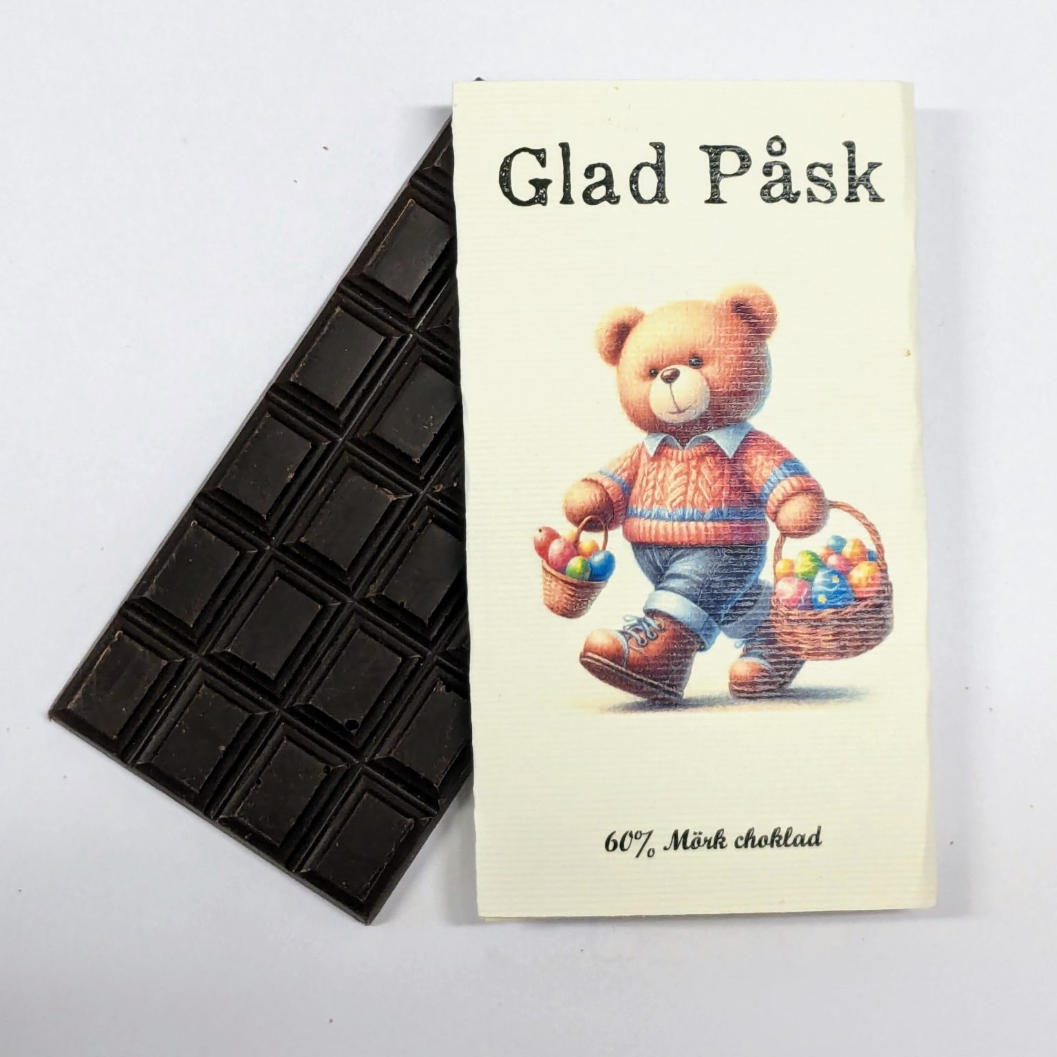 Glad Påsk Teddybjörn med påskägg, 60 mörk choklad LABYs