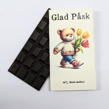 Glad Påsk - Teddybjörn med tulpaner, 60% mörk choklad