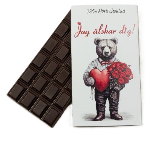 Jag älskar dig! Manlig teddybjörn, 73% mörk choklad