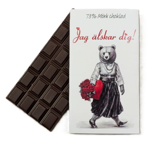 Jag älskar dig! Kvinnlig teddybjörn, 73% mörk choklad