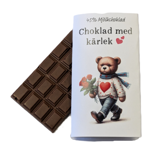Choklad med kärlek, teddybjörn med rosor,  45% mjölkchoklad